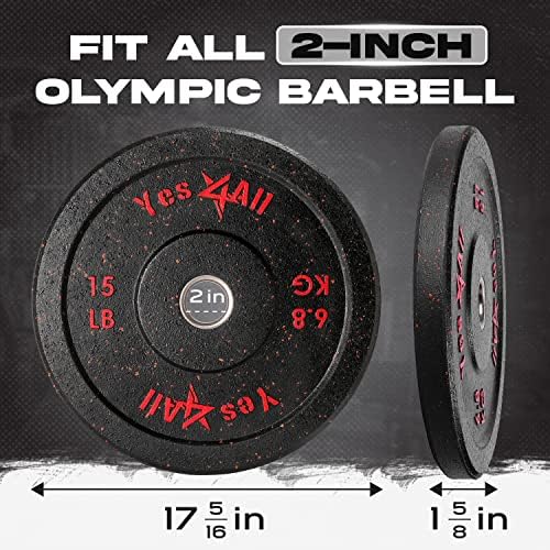 Yes4All 2" Bumper Plate for Weightlifting and StrengthTraining - Less Impact, Absorb Bounce & Shock, Multiple Options