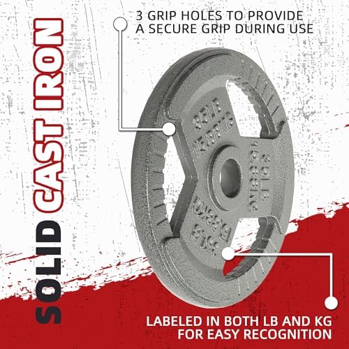 Fitvids Cast Iron Weight Plates 2-Inch Olympic Size for Strength Training & Weightlifting, Multiple Weights Available