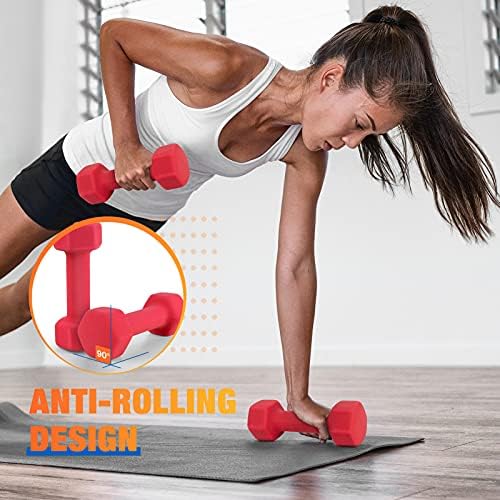 Portzon Dumbbells 10 Colors Options 1-15LB Anti-Slip Anti-Roll Hex Shape