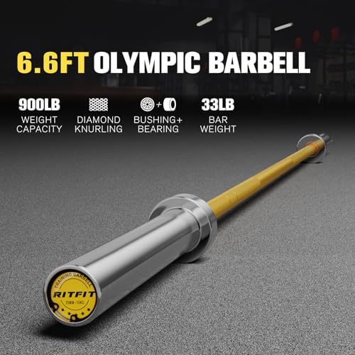 RitFit 7FT Olympic Barbell for Strength and Weightlifting Training - 2 Inch Olympic Bar for Squat, Deadlift, Bench Press