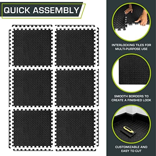 ProsourceFit Puzzle Exercise Mat for Home Gym, Mat for Home Workout Equipment, Floor Padding for Kids, Black, 24 in x 24