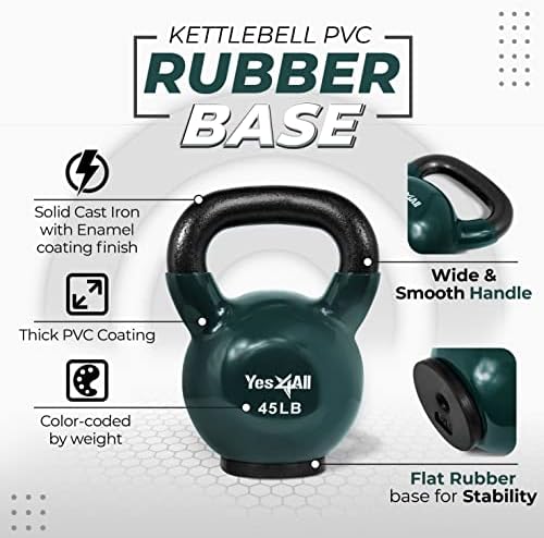 Yes4All Rubber Base Kettlebells for WomenStrength Training (10-65 lbs) Yes4All Kettlebells for Women Fitness Rubber Ba