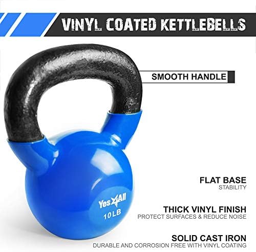 Yes4All Kettlebell, Stable Flat Bottom Kettlebell, Cast Iron Sets for Full Body Workout, Push Up, Grip Strength Training