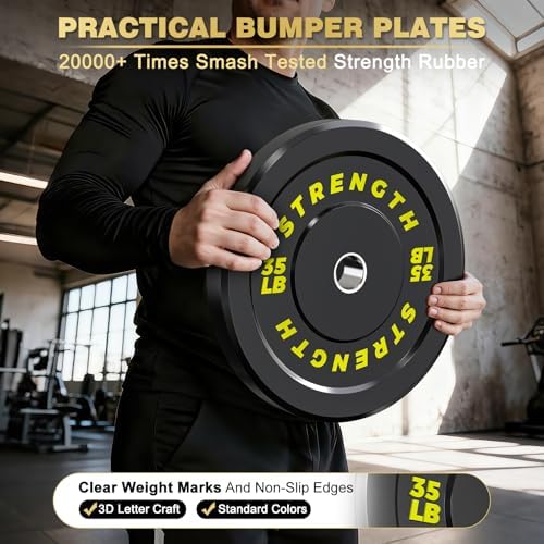 Olympic Rubber Bumper Weights for Home Gym Strength Training | 2 Inch Barbell Plate Set for Home Gym Strength Training