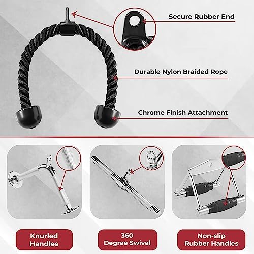 Yes4All Lat Pulldown Attachments Row Handles Tricep Rope Load 880LB Home Gym | Yes4All Cable Machine Accessories V Bar