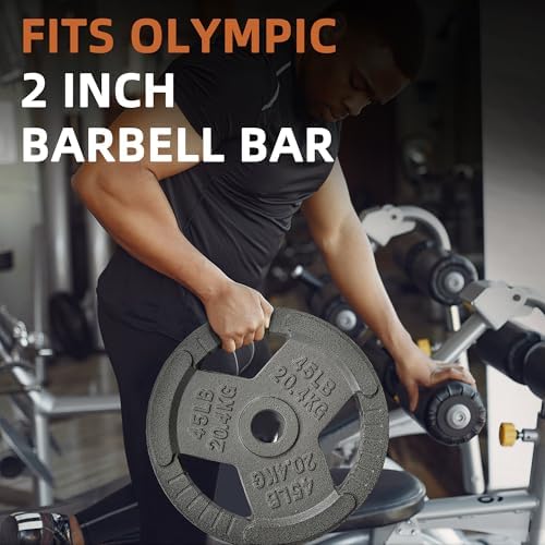 Fitvids Cast Iron Weight Plates 2-Inch Olympic Size for Strength Training & Weightlifting, Multiple Weights Available