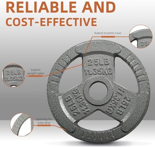 Fitvids Cast Iron Weight Plates 2-Inch Olympic Size for Strength Training & Weightlifting, Multiple Weights Available