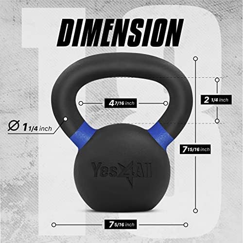 Yes4All Powder Coated 9lb-71lb Cast Iron Core Kettlebells for Heavy Duty Strength Training | Yes4All Powder Coated Kett