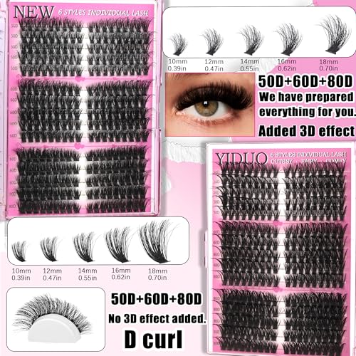 40D/60D Volume C/D Curl Lash Clusters Kit for Eyelash Extensions, Portable Makeup Bag with Lash Bond and Seal, 10-18mm