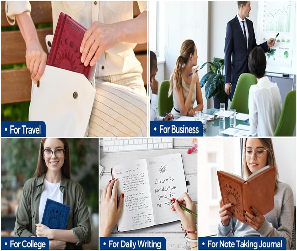 Classic Lined Writing Daily Journal for Men & Women - 360 Pages Hardcover Notebook with Vintage Sun & Moon Design, Blue