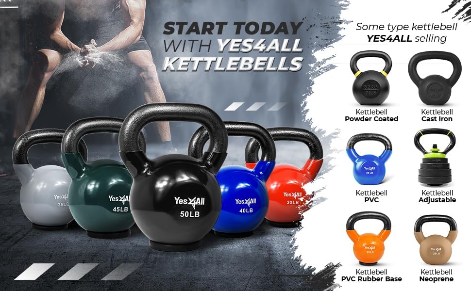 Yes4All Rubber Base Kettlebells for WomenStrength Training (10-65 lbs) Yes4All Kettlebells for Women Fitness Rubber Ba