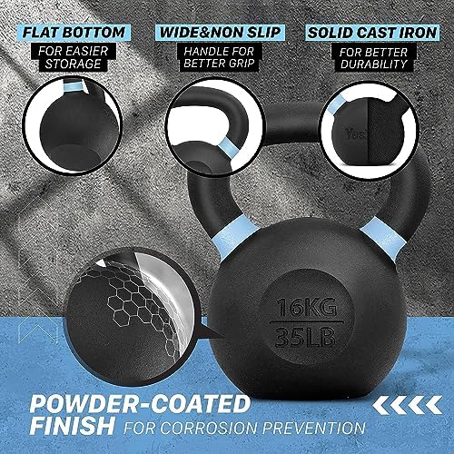 Yes4All Powder Coated 9lb-71lb Cast Iron Core Kettlebells for Heavy Duty Strength Training | Yes4All Powder Coated Kett