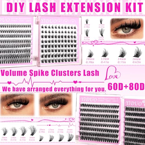 40D/60D Volume C/D Curl Lash Clusters Kit for Eyelash Extensions, Portable Makeup Bag with Lash Bond and Seal, 10-18mm