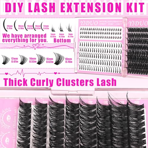40D/60D Volume C/D Curl Lash Clusters Kit for Eyelash Extensions, Portable Makeup Bag with Lash Bond and Seal, 10-18mm