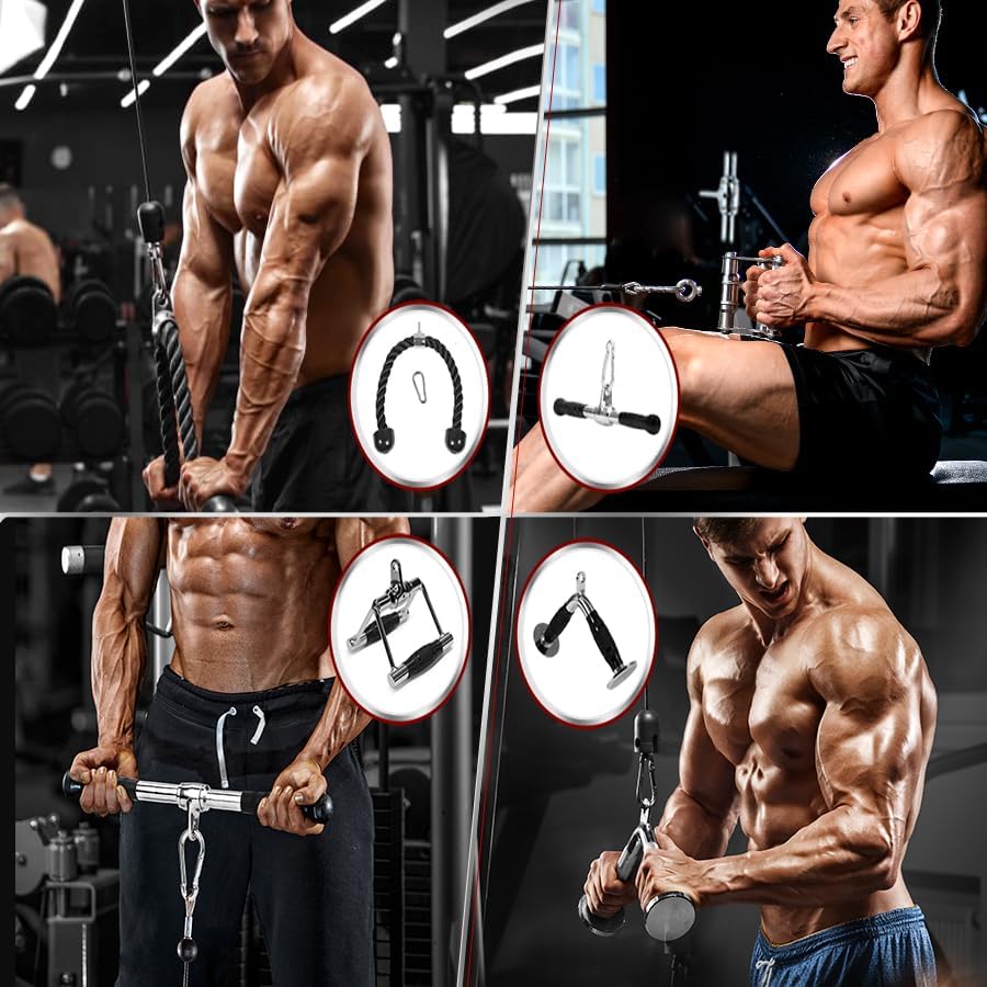 Yes4All Cable Machine Attachment, Double D Handle & Tricep Rope Cable Attachment, Gym Weight Machine Accessories Load 88