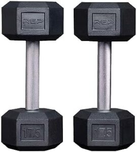 REP Fitness Rubber Hex Dumbbell - Weight: 55LB Single and 5LB to 50LB Pairs - Low Odor, Fully Knurled Handle - Perfect