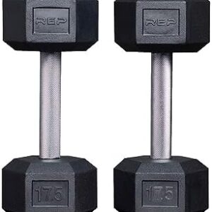 REP Fitness Rubber Hex Dumbbell - Weight: 55LB Single and 5LB to 50LB Pairs - Low Odor, Fully Knurled Handle - Perfect