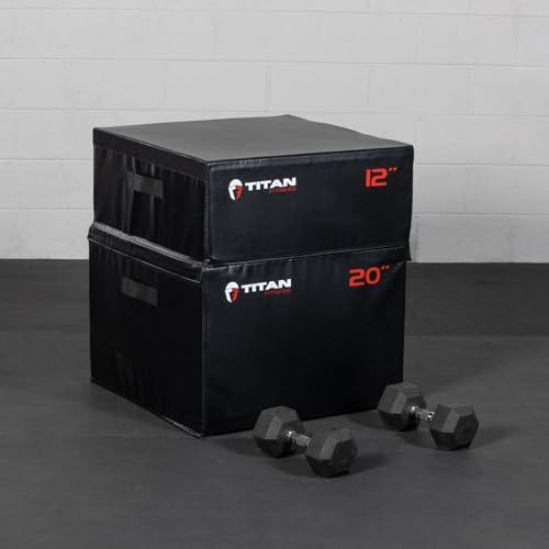 Titan Fitness High Density EPE Foam Core Plyo Box Set for Home Gym Training Titan Fitness Stackable Soft Foam Plyometr