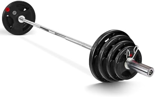 Fitvids Olympic Cast Iron Weight Plates 2-Inch Stackable Including 5FT Olympic Barbell, 100 Pounds Set (85 Lbs Plates +