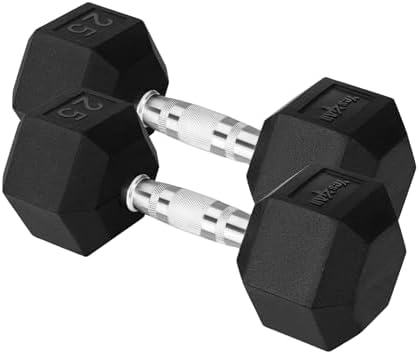 Yes4All Chrome/Rubber Grip Encased Hex Dumbbells - 10-30 LBS Pair - Fitness Equipment for Home Gym - Anti-Slip Hand Weig