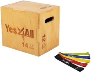 Yes4All 3-in-1 Wooden Plyo Box with Resistance Loop Bands for Home Gym and Outdoor Workouts | Yes4All 450 lbs Box Jump