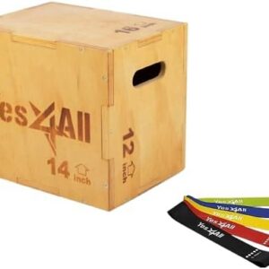 Yes4All 3-in-1 Wooden Plyo Box with Resistance Loop Bands for Home Gym and Outdoor Workouts | Yes4All 450 lbs Box Jump