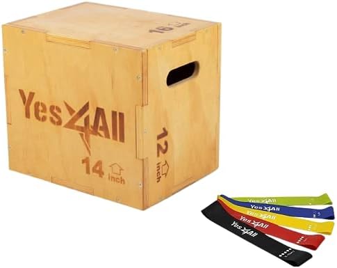 Yes4All 3-in-1 Wooden Plyo Box with Resistance Loop Bands for Home Gym and Outdoor Workouts | Yes4All 450 lbs Box Jump