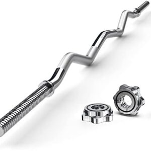 EZ Curl Bar Weight Lifting Bar for Hip Thrusts/Squats/Lunges, High-Quality 47" Bar with Star Collars for Gym and Home EZ
