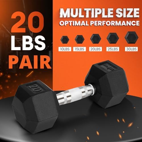 Yes4All Chrome/Rubber Grip Encased Hex Dumbbells - 10-30 LBS Pair - Fitness Equipment for Home Gym - Anti-Slip Hand Weig