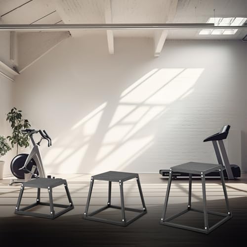 Plyometric Jump Box 3 Pcs Set, 12/18/24 Inch Fitness Exercise Platform, Home Gym Agility Training, Steel Anti-Slip Step