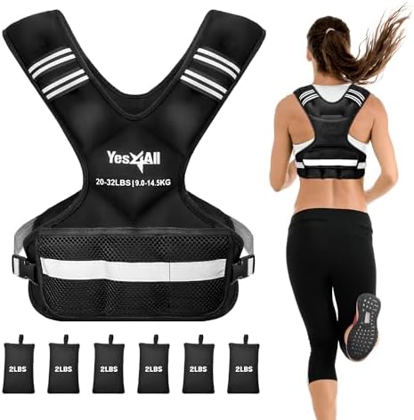 Yes4All Adjustable Weighted Vest 11-32lbs Reflective Strip Large Weight Vest Strength Training Men Women