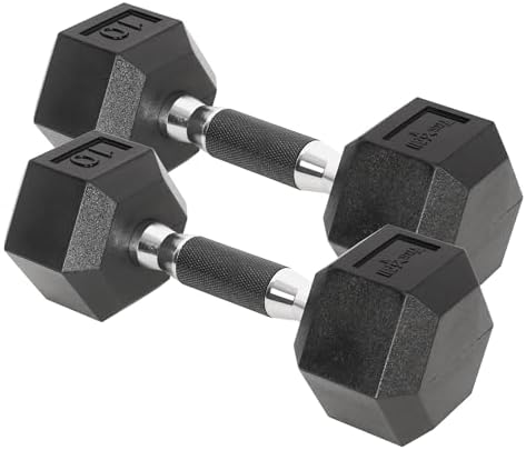 Yes4All Chrome/Rubber Grip Encased Hex Dumbbells - 10-30 LBS Pair - Fitness Equipment for Home Gym - Anti-Slip Hand Weig