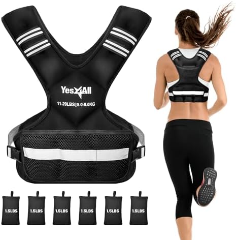 Yes4All Adjustable Weighted Vest 11-32lbs Reflective Strip Large Weight Vest Strength Training Men Women