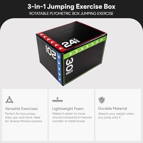 BalanceFrom 3-in-1 Foam Plyometric Jump Box - Multiple Height Options for Home Gym Strength and Agility Training