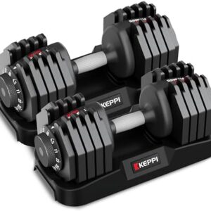 Keppi Adjustable Dumbbells for Exercise & Fitness - 25lb/40lb/55lb/60lb, Anti-Slip Metal Fast Adjust Weight Handle | Ke