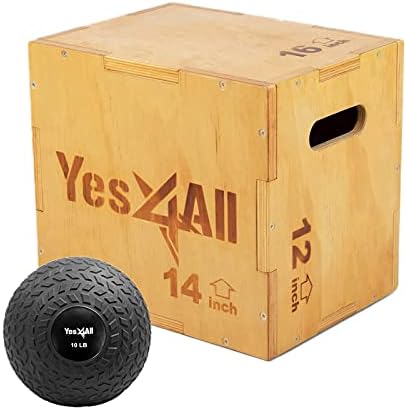 Yes4All Combo Wooden Plyo Box and 10Lb Slam Ball for Strength Training and Crossfit Athletes Yes4All Combo Wooden Plyo B