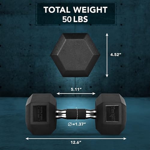 Yes4All Chrome/Rubber Grip Encased Hex Dumbbells - 10-30 LBS Pair - Fitness Equipment for Home Gym - Anti-Slip Hand Weig