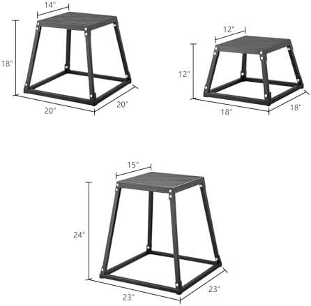 Plyometric Jump Box 3 Pcs Set, 12/18/24 Inch Fitness Exercise Platform, Home Gym Agility Training, Steel Anti-Slip Step