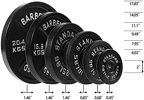 Fitvids Deep Dish 2-Inch Olympic Cast Iron Weight Plates with E-Coating Strength Training Equipment for Home Gyms and Fi