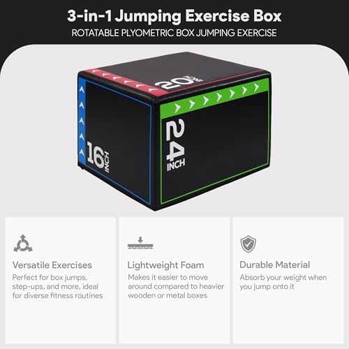 BalanceFrom 3-in-1 Foam Plyometric Jump Box - Multiple Height Options for Home Gym Strength and Agility Training