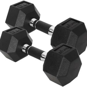 Yes4All Chrome/Rubber Grip Encased Hex Dumbbells - 10-30 LBS Pair - Fitness Equipment for Home Gym - Anti-Slip Hand Weig