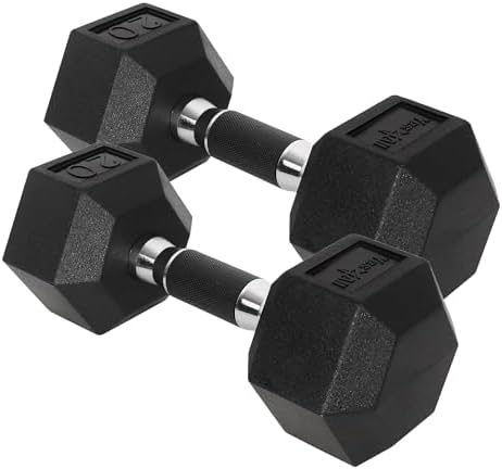 Yes4All Chrome/Rubber Grip Encased Hex Dumbbells - 10-30 LBS Pair - Fitness Equipment for Home Gym - Anti-Slip Hand Weig