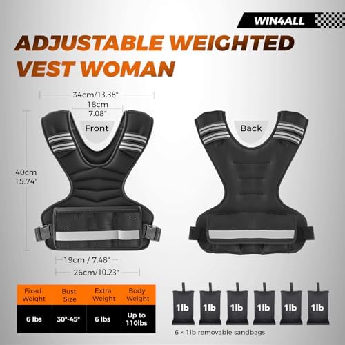 Weighted Vest Woman 6-12lb/12-18lb for Walking and Strength Training Weighted Vest Woman with 6 Irensand Weights for W