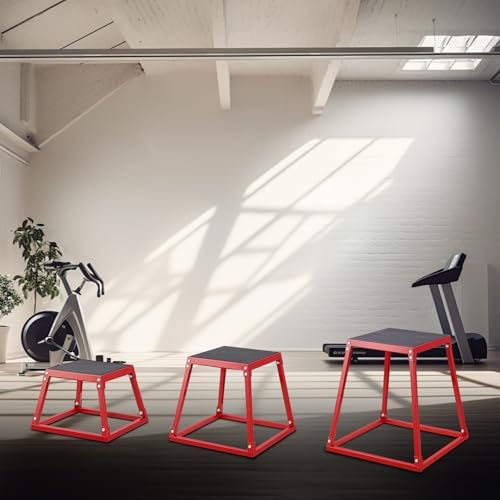 Plyometric Jump Box 3 Pcs Set, 12/18/24 Inch Fitness Exercise Platform, Home Gym Agility Training, Steel Anti-Slip Step