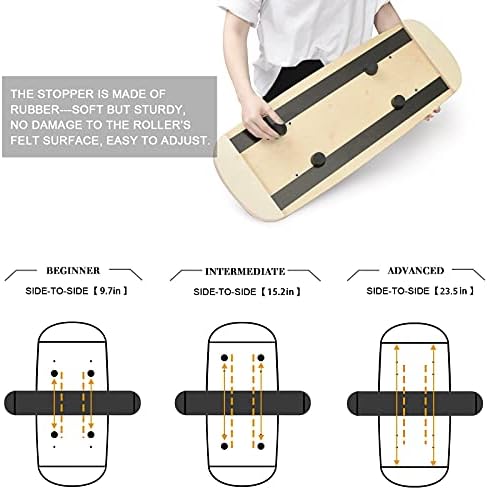 Wooden Balance Board Trainer with Adjustable Stoppers for Fitness Workouts -3 Distance Options | Adjustable Distance Wo