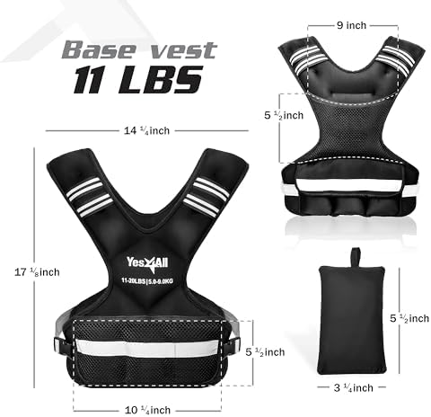 Yes4All Adjustable Weighted Vest 11-32lbs Reflective Strip Large Weight Vest Strength Training Men Women
