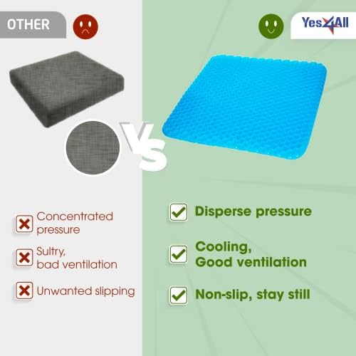 Yes4All Cooling Gel Seat Cushion for Long Sitting Users, 2 Silk Non-Slip Magnet Covers, Ideal for Wheelchair/Car/Office