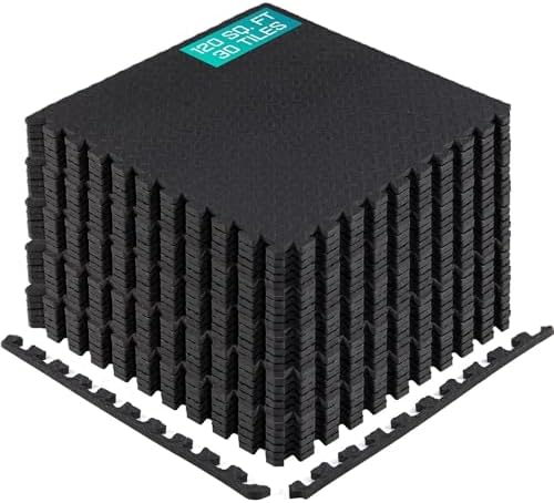 Yes4All 24SQFT-120SQFT Exercise Mat for Home Gym Users, Durable EVA Interlocking Foam Tiles with Border Design for Fitne