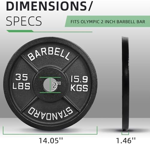 Fitvids Olympic Cast Iron Weight Plate 2-Inch for Strength Training & Weightlifting, Home Gym, Multiple Weights Availabl