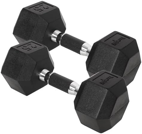 Yes4All Chrome/Rubber Grip Encased Hex Dumbbells - 10-30 LBS Pair - Fitness Equipment for Home Gym - Anti-Slip Hand Weig